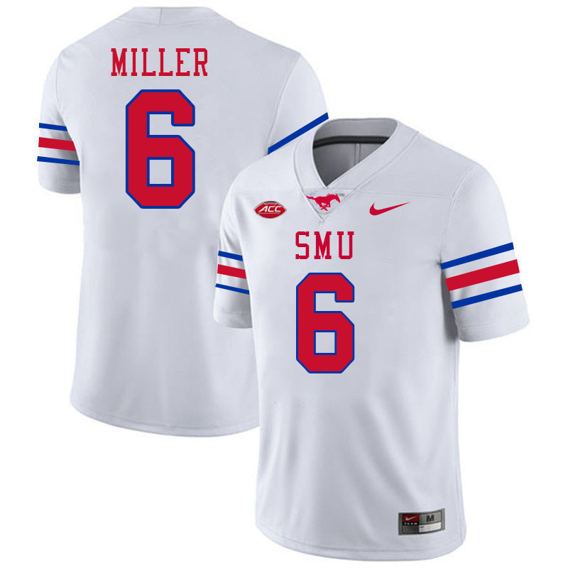 SMU Mustangs #6 Jordan Miller College Football Jerseys Stitched Sale-White